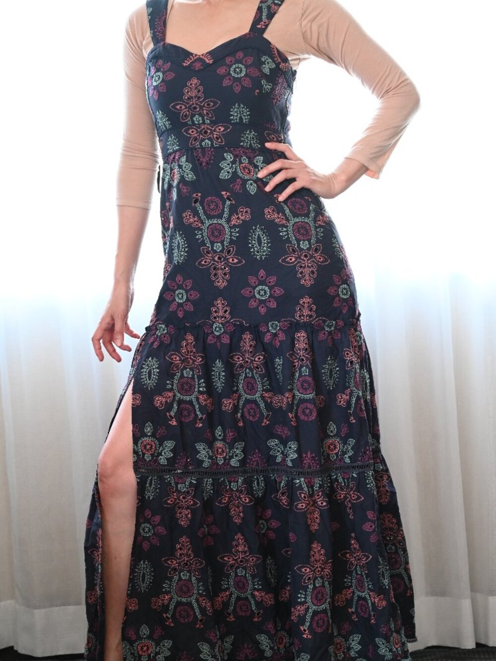 Especia Embroidered Maxi Dress | Eyelet Cotton | Tiered Skirt